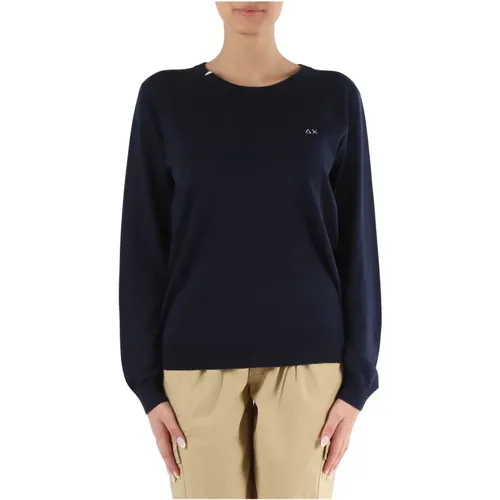 Cotton embroidered crew neck sweater , female, Sizes: XL, S, M, L - Sun68 - Modalova