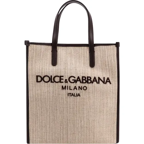 Logo Embroidered Canvas and Linen Handbag , male, Sizes: ONE SIZE - Dolce & Gabbana - Modalova