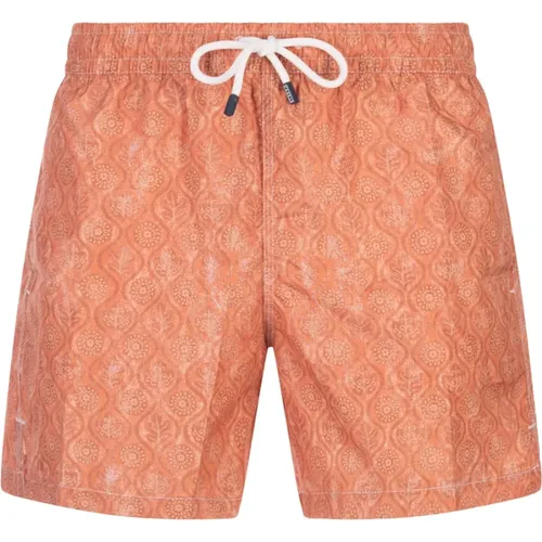 Orange Floral Swim Shorts , male, Sizes: XL, L - Fedeli - Modalova