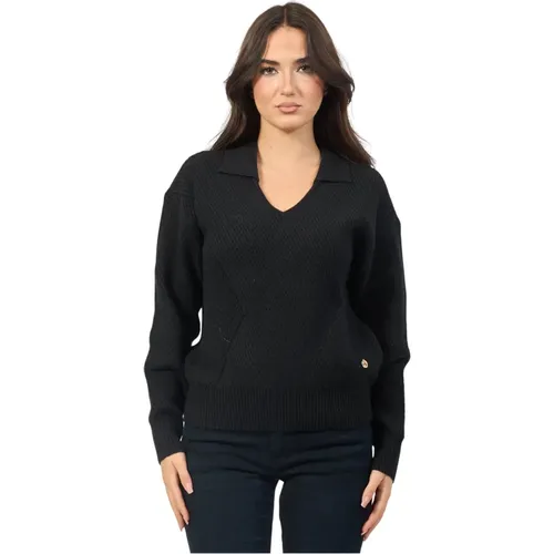 Schwarzer V-Ausschnitt Pullover , Damen, Größe: 2XL - YES ZEE - Modalova