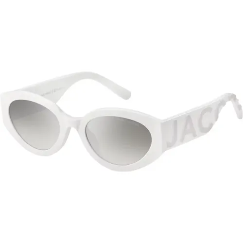 Weiße Graue Sonnenbrille mit Grauen Mirrorshade Silber Gläsern - Marc Jacobs - Modalova