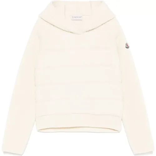 Weißer Kapuzenpullover mit Logopatch - Moncler - Modalova