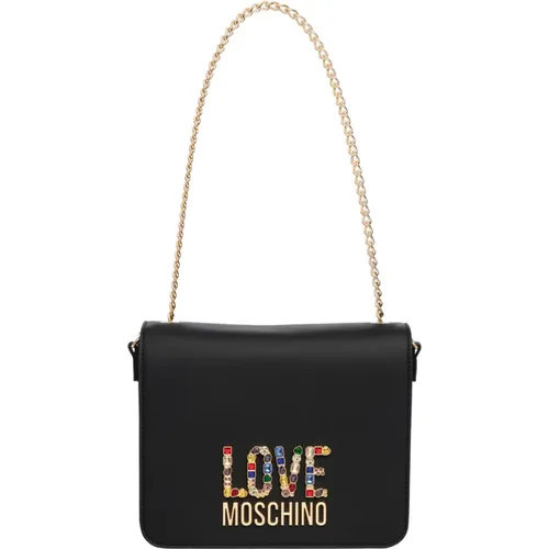 Rhinestone Logo Schultertasche , Damen, Größe: ONE Size - Love Moschino - Modalova