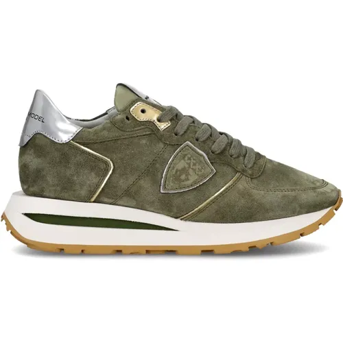 Salbeigrüne Wildleder-Sneakers , Damen, Größe: 40 EU - Philippe Model - Modalova