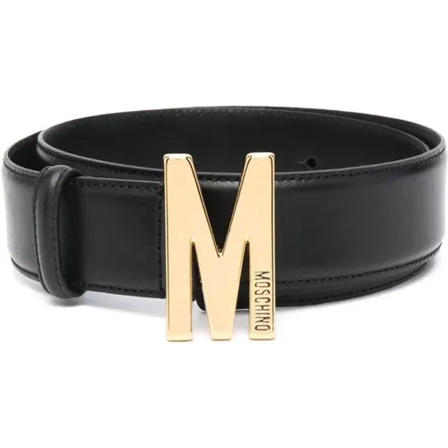 Eleganter Ledergürtel mit Iconic M-Logo Schnalle , Damen, Größe: S - Moschino - Modalova