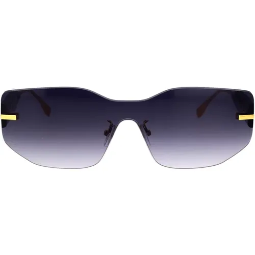 Glamouröse maskenförmige Sonnenbrille mit dunkelblau getönten Gläsern,Quadratische Randlose Sonnenbrille mit Gold Details - Fendi - Modalova