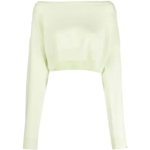 Grüner Cashmere Pullover Kurz Bestickt , Damen, Größe: ONE Size - Extreme Cashmere - Modalova