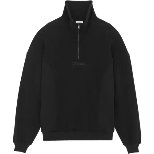 Brushed Cotton Sweatshirt with Half-Zip , male, Sizes: M, XL - Saint Laurent - Modalova