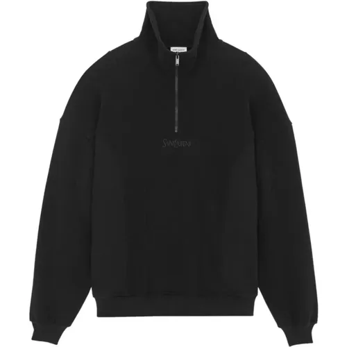 Brushed Cotton Sweatshirt with Half-Zip , male, Sizes: XL - Saint Laurent - Modalova