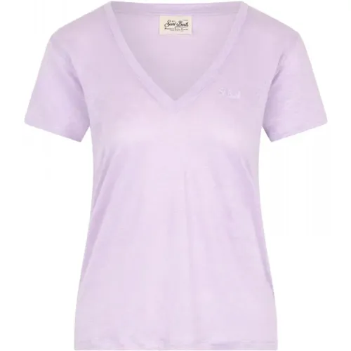 Leinen V-Ausschnitt T-Shirt Eloise , Damen, Größe: M - MC2 Saint Barth - Modalova