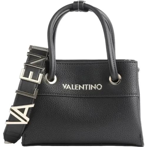 Schwarze Rechteckige Damenhandtasche mit Goldener Valentino Inschrift , Damen, Größe: ONE Size - Valentino by Mario Valentino - Modalova