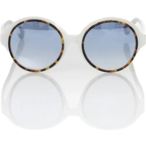 Weiße runde Sonnenbrille mit blau getönten Gläsern , unisex, Größe: ONE Size - Frankie Morello - Modalova