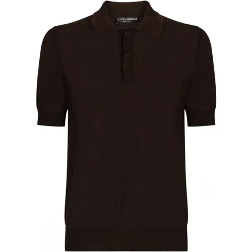 Chocolate Knitted Polo Shirt , male, Sizes: 2XL, XL, L - Dolce & Gabbana - Modalova