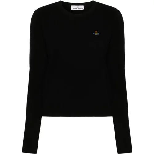 Schwarzer Woll-Kaschmir-Pullover mit Orb-Logo , Damen, Größe: XS - Vivienne Westwood - Modalova