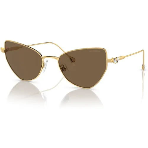 Gold/Braune Sonnenbrille SK 7011 , Damen, Größe: 56 MM - Swarovski - Modalova