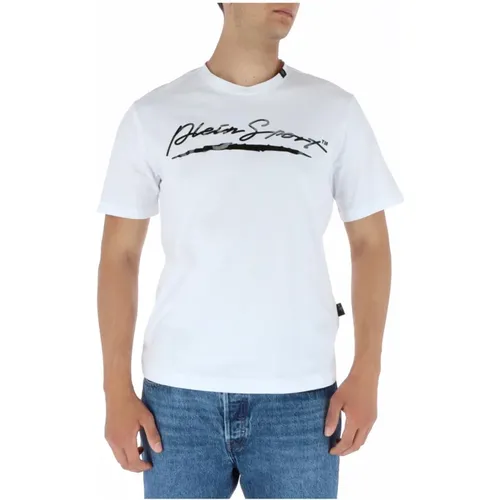 Weißes Bedrucktes Kurzarm T-Shirt - Plein Sport - Modalova