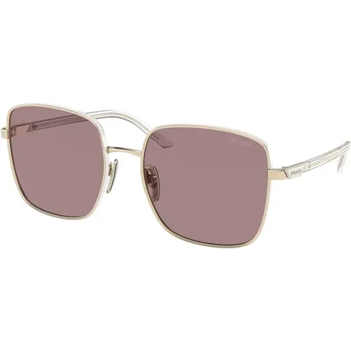 Pale Gold/Light Brown Violet Sunglasses , female, Sizes: 57 MM - Prada - Modalova