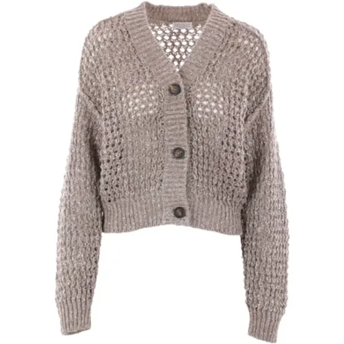 Sequin V-Neck Cardigan Sweaters , female, Sizes: M, L, S - BRUNELLO CUCINELLI - Modalova