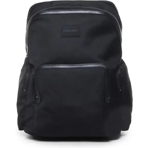 Schwarzer Nylon-Rucksack mit Reißverschlusstaschen - Calvin Klein - Modalova