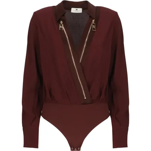 Bordeaux Viskose Body Shirt mit Kragen , Damen, Größe: M - Elisabetta Franchi - Modalova