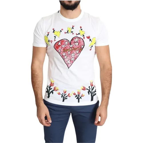Valentine Print Crew Neck T-Shirt , Herren, Größe: S - Dolce & Gabbana - Modalova