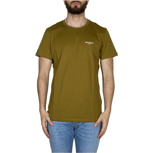 Khaki Small Logo T-Shirt, Reflective Logo, Size L , male, Sizes: 2XL, M, L, S - Balmain - Modalova