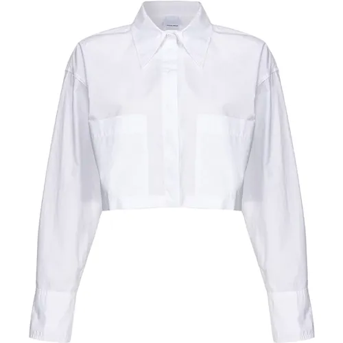 Weißes Popeline Hemd mit gesticktem Logo - pinko - Modalova