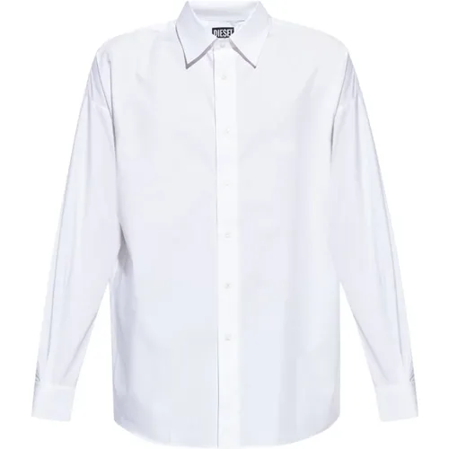 Weiße Baumwollhemd mit Knopfverschluss und Logo-Stickerei - Diesel - Modalova