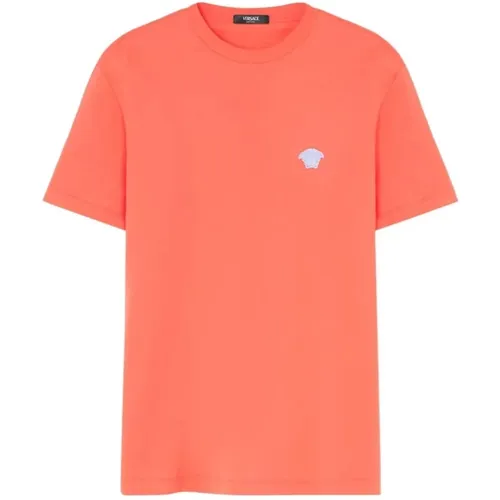 Cotton Medusa Logo T-Shirt Coral , female, Sizes: XL, M, L - Versace - Modalova