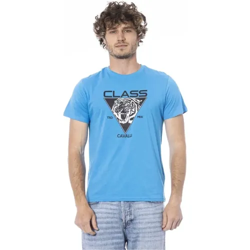 Blau Logo Print T-Shirt , Herren, Größe: L - Cavalli Class - Modalova