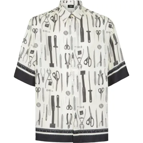 Silk Wide Cut Short Sleeve Shirt , male, Sizes: M, XL, 2XL, S, L - Fendi - Modalova