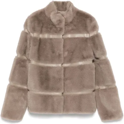 Faux-Fur Grey Jacket Stand-Up Collar , female, Sizes: M - Twinset - Modalova