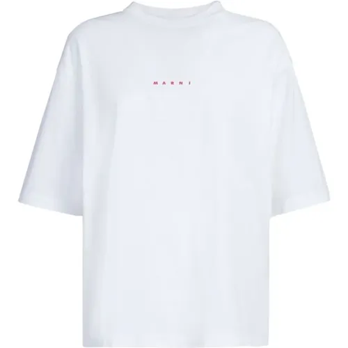 Logo Print Baumwoll T-Shirt , Damen, Größe: XS - Marni - Modalova