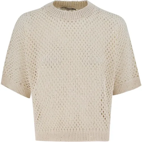 Cotton Rib Knit Short Sleeve Sweater , female, Sizes: L, M - PESERICO - Modalova