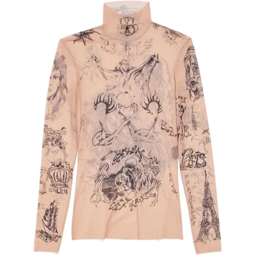 Beige Tattoo Long Sleeve Top , female, Sizes: S - Balenciaga - Modalova