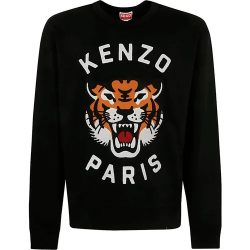 Schwarzer Pullover 99J,Tiger Bestickter Oversize-Sweatshirt - Kenzo - Modalova