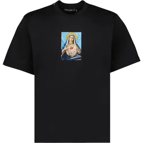 Oversize T-Shirt mit religiösem Druck , Herren, Größe: L - Dolce & Gabbana - Modalova