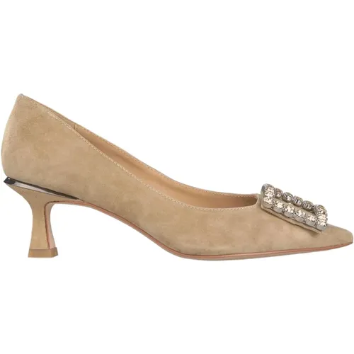 Pointed Toe Pump Shoes with Square Rhinestone Embellishment , female, Sizes: 6 UK - Alma en Pena - Modalova