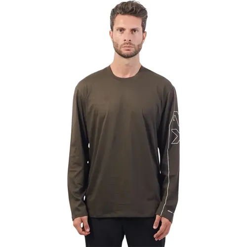 Grünes Langarm-Baumwoll-T-Shirt , Herren, Größe: L - Armani Exchange - Modalova