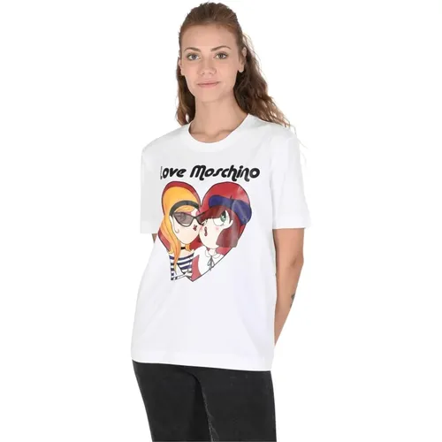 Weißes Baumwoll-T-Shirt , Damen, Größe: L - Love Moschino - Modalova