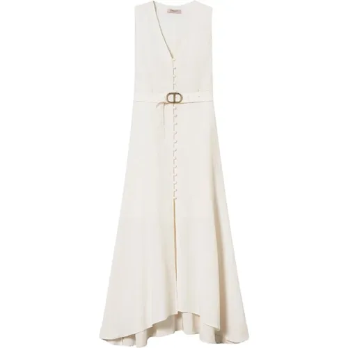 Linen Long Dress with Belt , female, Sizes: XS, S, M - Twinset - Modalova