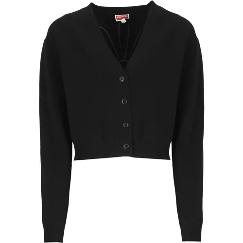 Schwarze Woll-Strickjacke mit V-Ausschnitt , Damen, Größe: M - Kenzo - Modalova