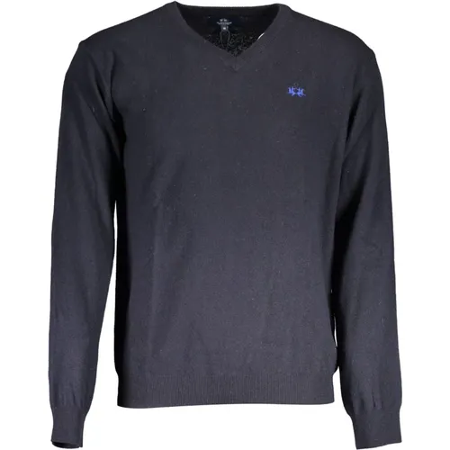 Blauer Herren Pullover Langarm Bestickt - LA MARTINA - Modalova