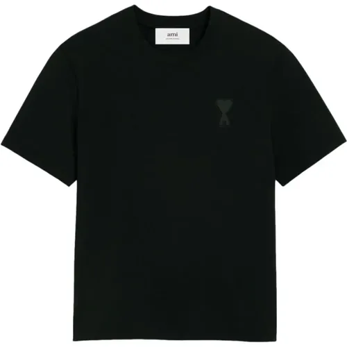 Bio-Baumwoll T-Shirt mit geprägtem Logo - Ami Paris - Modalova