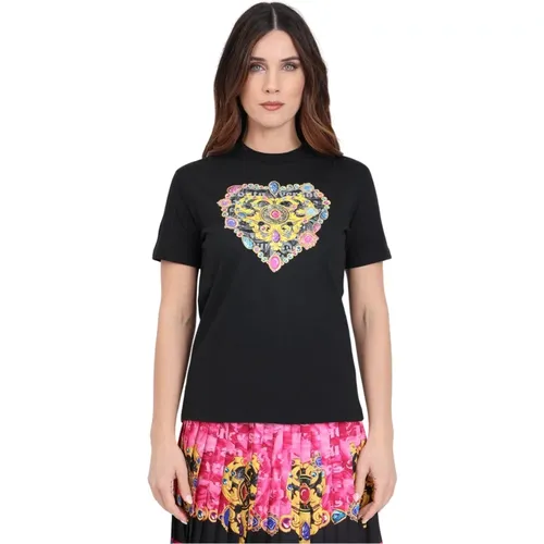 Schwarzes Heart Couture T-Shirt , Damen, Größe: L - Versace Jeans Couture - Modalova