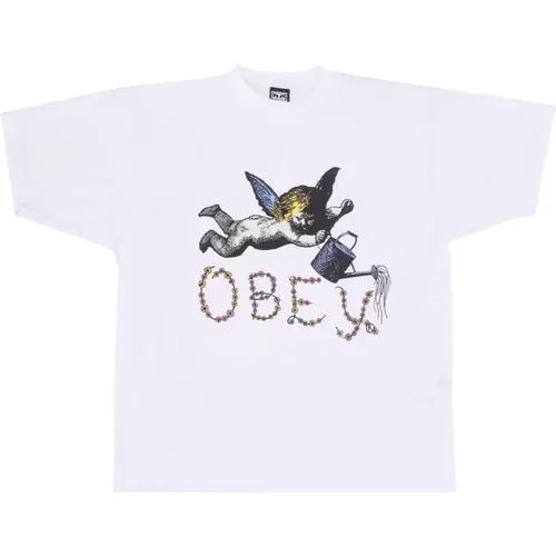 Angel Print Tee Cotton T-Shirt , male, Sizes: XL - Obey - Modalova