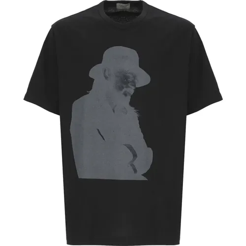 Schwarzes Baumwoll-T-Shirt mit Druck - Yohji Yamamoto - Modalova