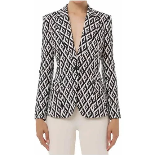 Double Crepe Jacket with Diamond Print , female, Sizes: M, S - Elisabetta Franchi - Modalova