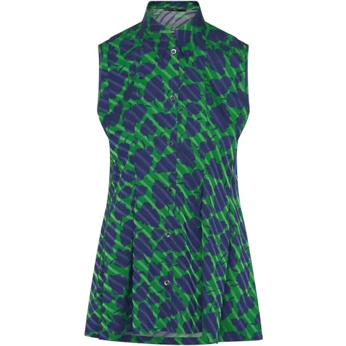 Quieten - Ärmellose Bluse aus grünem, mit Blättern bedrucktem Jacquard-Satin , Damen, Größe: XL - High - Modalova