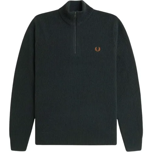 Strukturierter Woll-Halb-Zip-Pullover , Herren, Größe: S - Fred Perry - Modalova